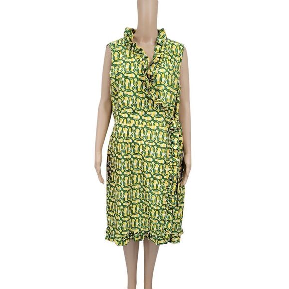 Alex Marie Zurika Yellow Green Ruffled Satin Shantung Work Social Dress - Picture 1 of 12